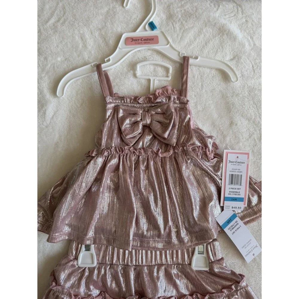Juicy Couture Girls 24M 2-Piece Metallic Pink Skirt Set Top & Skirt